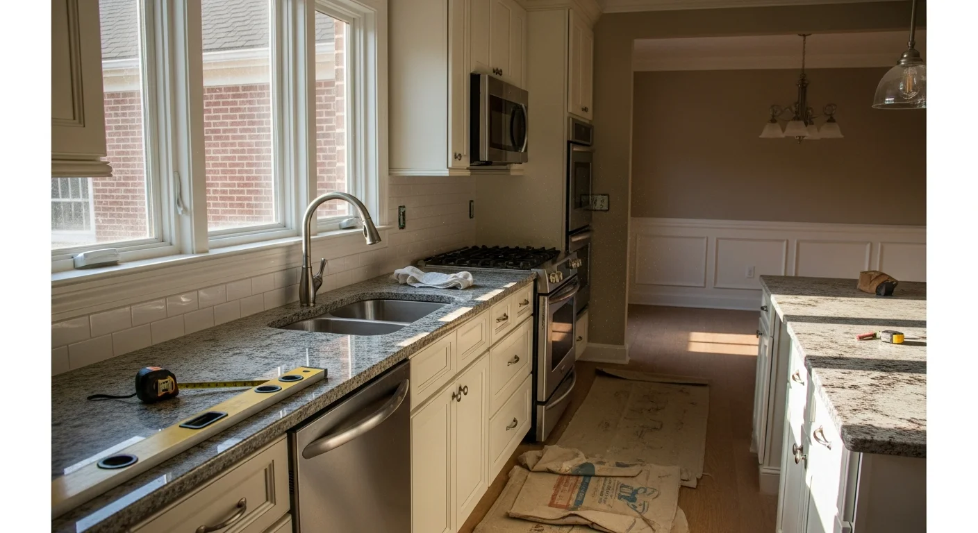 Interior home remodeling with new kitchen cabinets and countertops