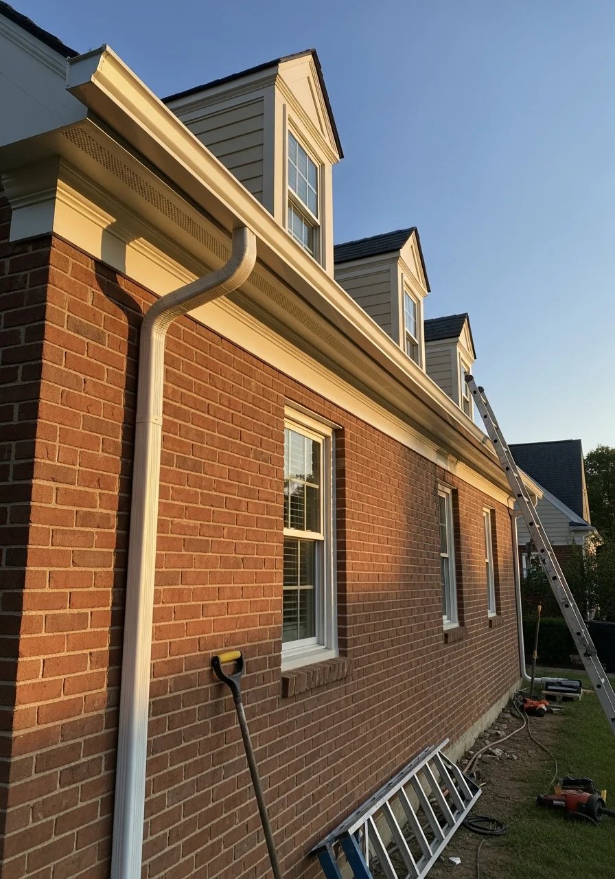 Skilled tradesperson in uniform standing in front of completed residential project.